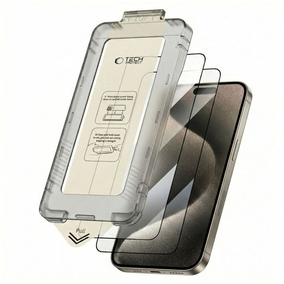Kaljeno staklo Quick Set+ 2-PACK za iPhone 15 Pro, crna, Tech-Protect