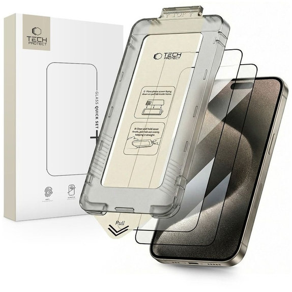 Kaljeno staklo Quick Set+ 2-PACK za iPhone 15 Pro, crna, Tech-Protect