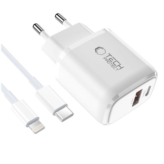 Mrežni punjač NCA30 2-PORT PD 30W / QC3.0 + Lightning Cable, bijela, Tech-Protect