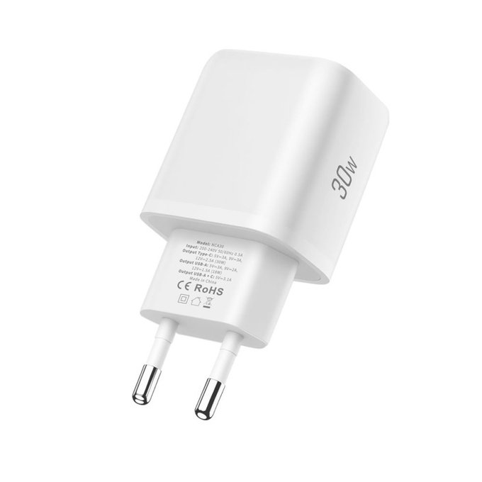 Mrežni punjač NCA30 2-PORT PD 30W / QC3.0 + Lightning Cable, bijela, Tech-Protect
