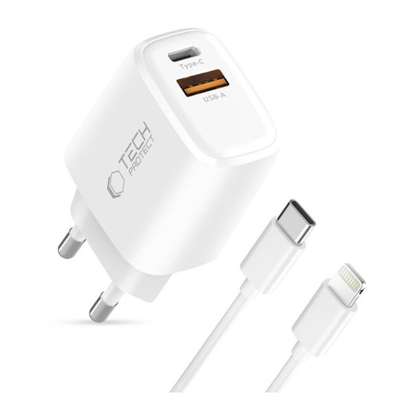 Mrežni punjač NCA20 2-PORT PD 20W / QC3.0 + Lightning Cable, bijela, Tech-Protect