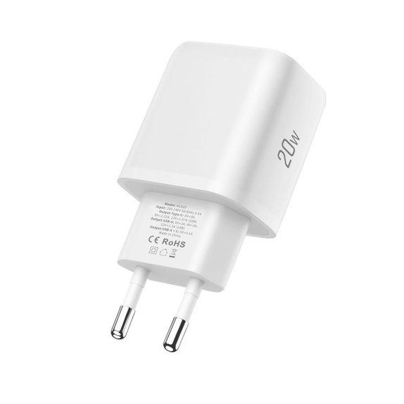 Mrežni punjač NCA20 2-PORT PD 20W / QC3.0 + Lightning Cable, bijela, Tech-Protect