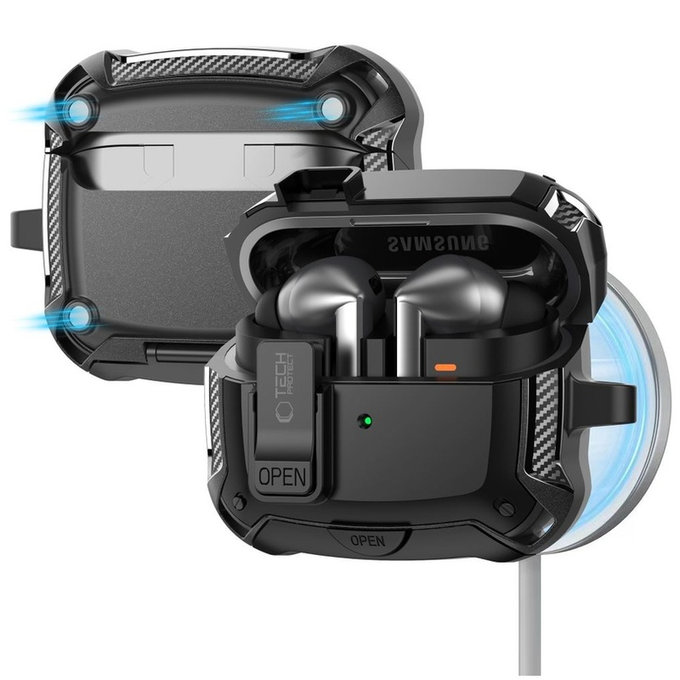 Maskica za slušalice Carbonox MagSafe za Samsung Buds 3 / 3 FE / 3 Pro, crna, Tech-Protect