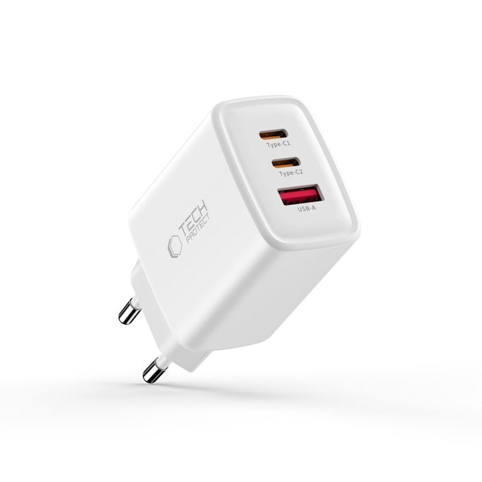 Mrežni punjač NCA65W-GAN 3-PORT PD 65W / QC3.0, bijela, Tech-Protect