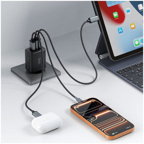 Mrežni punjač NCA65W-GAN 3-PORT PD 65W / QC3.0, crna, Tech-Protect