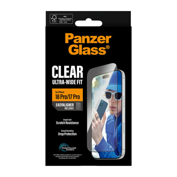 Kaljeno staklo UWF s aplikatorom za iPhone 18 Pro/17 Pro, Crna, PanzerGlass