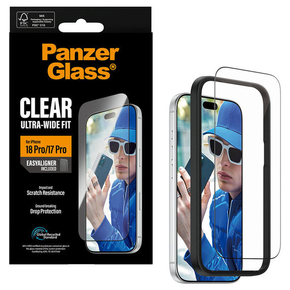 Kaljeno staklo UWF s aplikatorom za iPhone 18 Pro/17 Pro, Crna, PanzerGlass