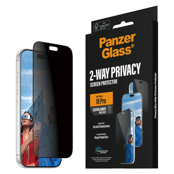 Kaljeno staklo UWF 2-Way Privacy s aplikatorom za iPhone 18 Pro, Crna, PanzerGlass