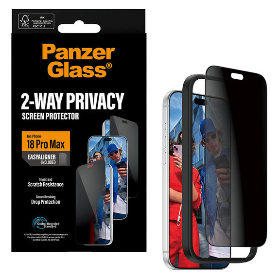 Kaljeno staklo UWF 2-Way Privacy s aplikatorom za iPhone 18 Pro Max, Crna, PanzerGlass