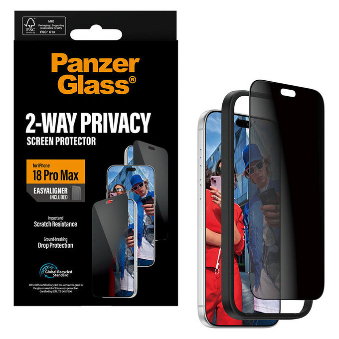 Kaljeno staklo UWF 2-Way Privacy s aplikatorom za iPhone 18 Pro Max, Crna, PanzerGlass