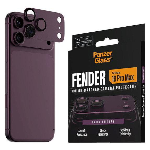 Zaštita objektiva Fender za iPhone 18 Pro Max, Dark Cherry, PanzerGlass