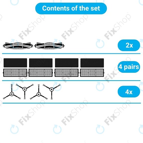 Set rezervnih dijelova za Xiaomi Viomi S9, Proscenic M7 Pro, M7 Max, M8 Pro (2x Glavna četka, 4x Filter, 4x Bočna četka)