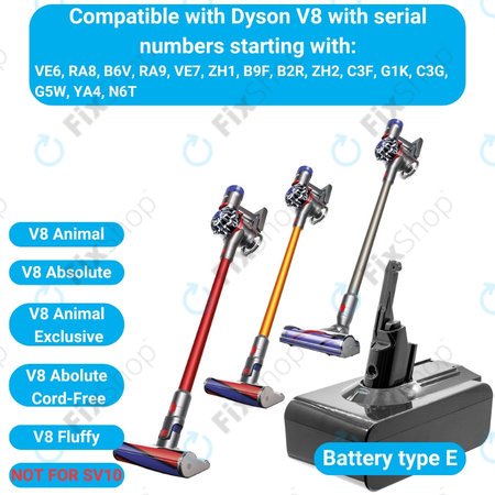 Dyson V8 - Baterija Li-Ion 4000mAh HQ
