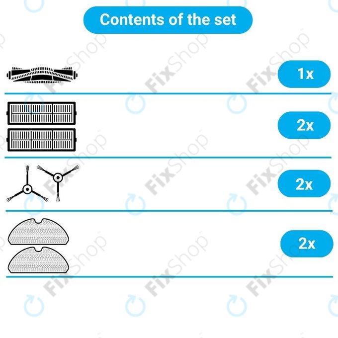Set rezervnih dijelova za Xiaomi Robot Vacuum S10, S10 EU, S12 (1x Glavna četka, 2x Filteri, 2x Bočne četke, 2x Krpice za mop)