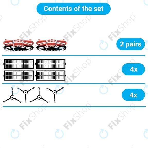 Set rezervnih dijelova za Dreame Aqua 10, 10 Ultra (2 para glavnih četki, 4x Filter, 4x Bočna četka)