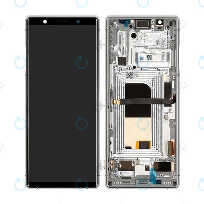 Sony Xperia 5 - LCD + zaslon osjetljiv na dodir + okvir (sivo) - 1319-9455 Originalni servisni paket