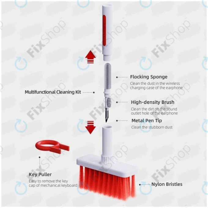 Višenamjenska četka za čišćenje + olovka za čišćenje + izvlakač ključeva (crveno)