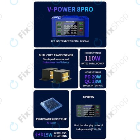 Mechanic V-Power 8 Pro - USB servisna stanica za punjenje s USB-C i USB 3.0