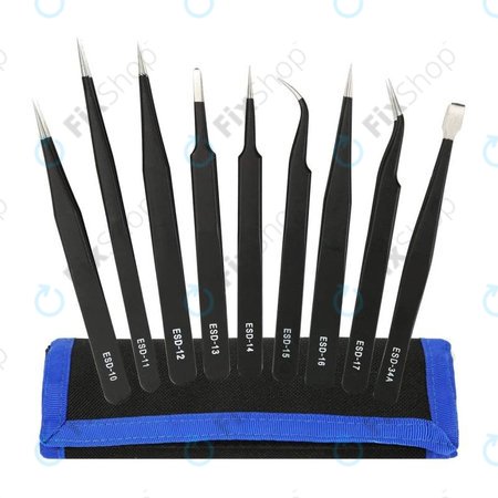 ESD Antistatički set pinceta od nehrđajućeg čelika 9u1