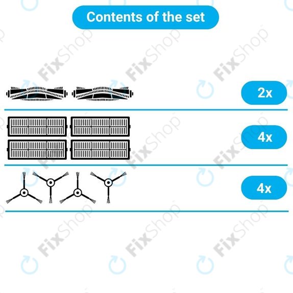 Set rezervnih dijelova za Xiaomi Roborock S5 Max, S6, S6 MaxV, S6 Pure, Xiaowa E3 (2x Glavna četka, 4x Filter, 4x Bočna četka – bijela)