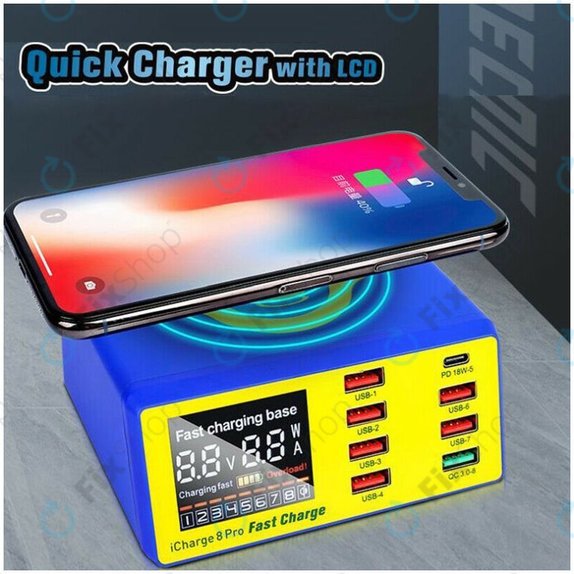 Mechanic iCharge 8 Pro - USB stanica za punjenje s USB-C, USB 3.0 i bežičnim punjačem