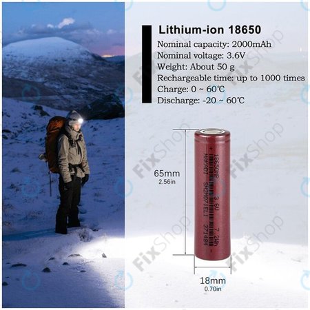 Baterija artikl 18650 (Li-ion, 2000mAh, 3.6V)