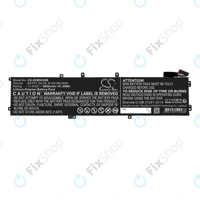 Baterija za Dell XPS 15, Dell Precision 9560, 9570, 8000mAh, Li-Pol, 11.4V, 6GTPY, HQ