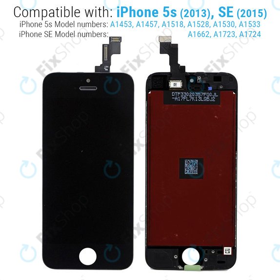 Zaslon za iPhone 5S, SE, Black, Dodirni ekran s okvirom