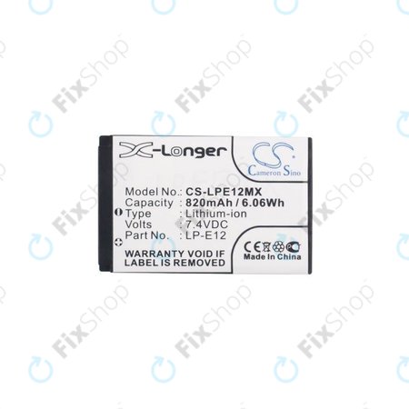 Canon EOS 100D, M, M2, M10, M50, M100, Kiss X7, SL1, PowerShot SX70 HS, Rebel SL1 - Baterija LP-E12 Li-Ion 820mAh HQ
