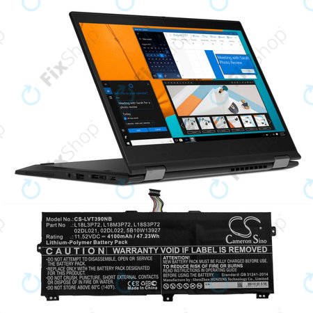 Baterija za Lenovo ThinkPad X390, Yoga X390, 4100mAh, Li-Pol, 11.52V, 02DL021, HQ
