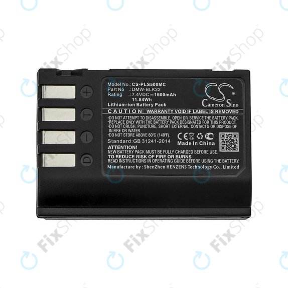 Baterija za Panasonic Lumix DC-S5, DC-S5K, GH5, G9, GH5S, 1600mAh, Li-Ion, 7.4V, DMW-BLK22, HQ
