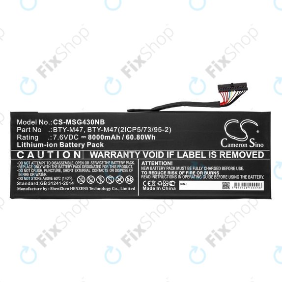 Baterija za MSI GS40, GS43, MS14, 8000mAh, Li-Ion, 7.6V, BTY-M47, HQ