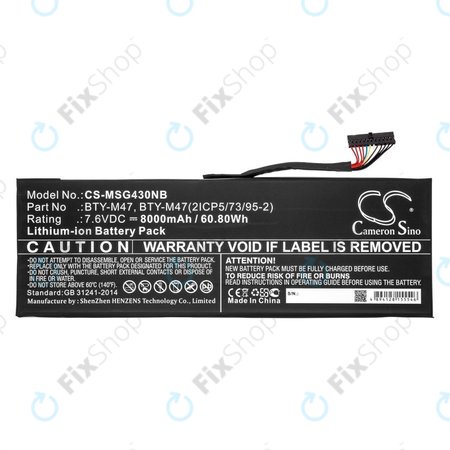 Baterija za MSI GS40, GS43, MS14, 8000mAh, Li-Ion, 7.6V, BTY-M47, HQ