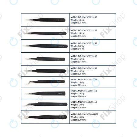 ESD Antistatički set pinceta od nehrđajućeg čelika 9u1