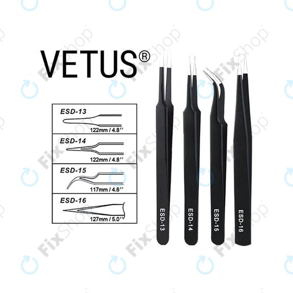 Vetus ESD-13 - Antistatička metalna pinceta s ravnim vrhom (115 mm)
