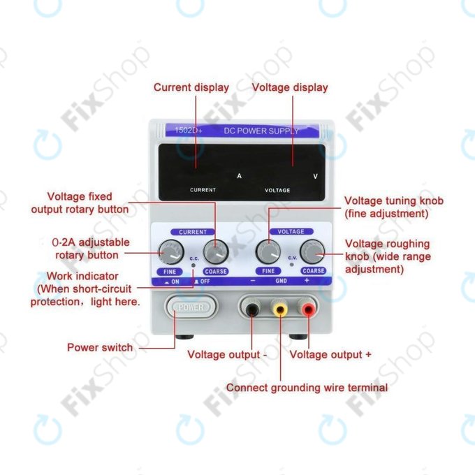 Dingke 1502D+ - Regulirano istosmjerno napajanje za test popravka mobilnog telefona (0-15V, 0-2A, 230V EU)