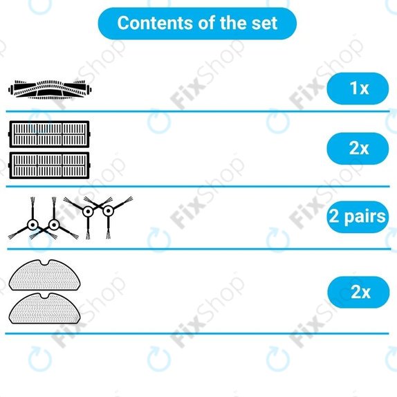 Set rezervnih dijelova za iRobot Roomba Combo 1138, Ecovacs Deebot Ozmo 930 (1x Glavna četka, 2x Filteri, 2 para bočnih četki, 2x Krpice za mop)