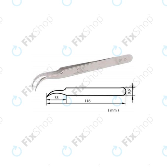 Vetus ST-15 - Profesionalna metalna pinceta sa zakrivljenim vrhom (120 mm)