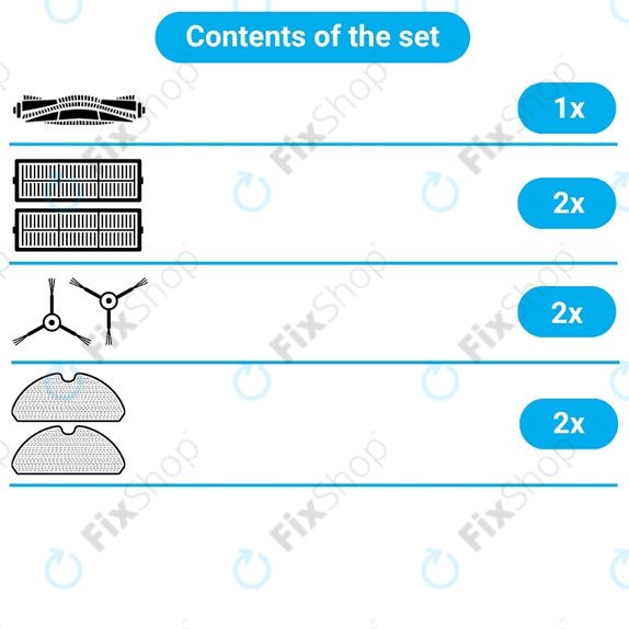 Set rezervnih dijelova za Sencor SRV9250, 9200, 8250, 6250, 4200 (1x Glavna četka, 2x Filter, 2x Bočna četka, 2x Krpa za brisanje)