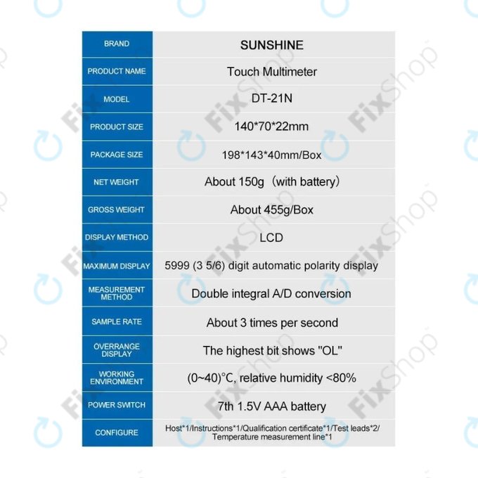 Sunshine DT-21N - Multimetar osjetljiv na dodir