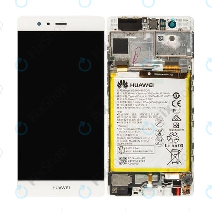 Huawei P9 - LCD zaslon + zaslon osjetljiv na dodir + okvir + baterija (bijela) - 02350RRY, 02350RKF Originalni servisni paket