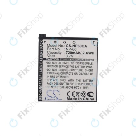 Baterija za Casio Exilim Zoom EX-Z19, EX-Z85, EX-Z9, 720mAh, Li-Ion, 3.7V, NP-60, HQ