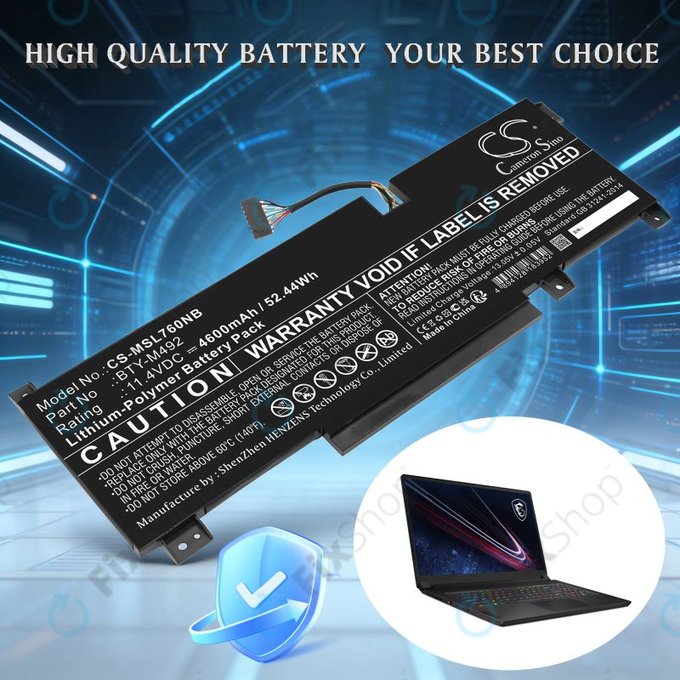 Baterija za MSI Pulse GL76, Katana GF66, Bravo 15, Crosshair 17, 4600mAh, Li-Pol, 11.4V, BTY-M492, HQ