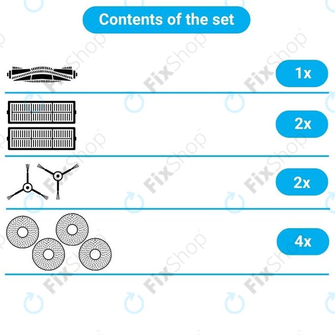 Set rezervnih dijelova za Xiaomi Dreame Bot W10, W10 Pro (1x Glavna četka, 2x Filteri, 2x Bočne četke, 2x Krpice za mop)