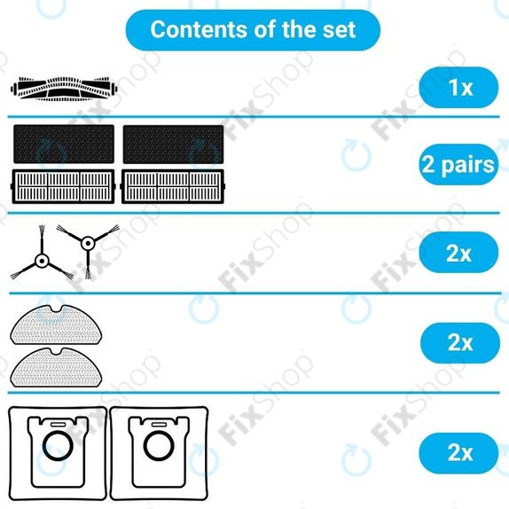 Set rezervnih dijelova za Xiaomi Viomi S9, Proscenic M7 Pro, M7 Max, M8 Pro (1x Glavna četka, 2x Filter, 2x Bočna četka, 2x Krpa za brisanje, 2x Vrećice za prašinu)