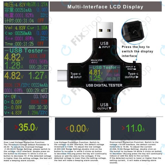 Eversame 2u1 - USB digitalni tester (s USB-C i USB 3.0)
