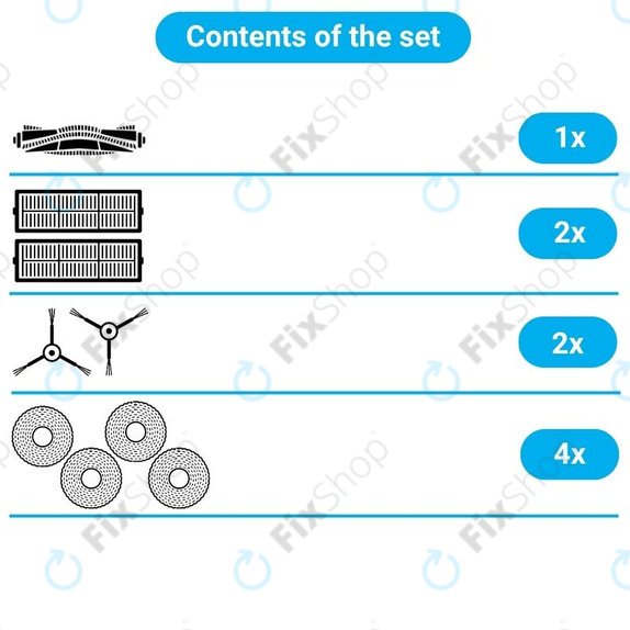 Set rezervnih dijelova za Xiaomi Dreame Bot W10, W10 Pro (1x Glavna četka, 2x Filteri, 2x Bočne četke, 2x Krpice za mop)