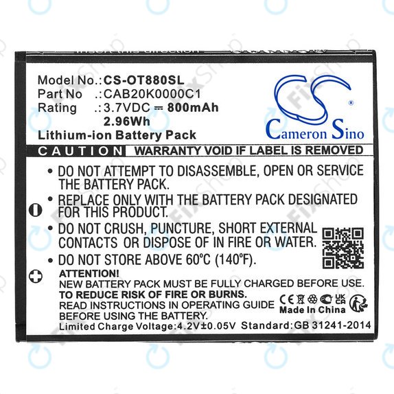 Baterija za Alcatel Onetouch, 800mAh, Li-ion, 3.7V, BTR510AB, HQ