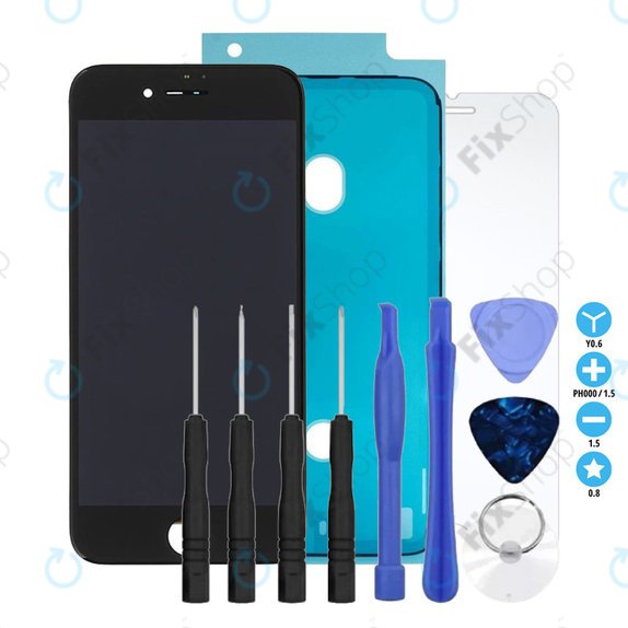 Zaslon za iPhone 7, Black, Dodirni ekran s okvirom, Ljepilo (Adhesive), Kaljeno staklo, Alati
