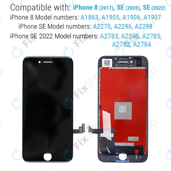 Zaslon za iPhone 8, SE (2020), SE (2022), Black, Dodirni ekran s okvirom, Refurbished